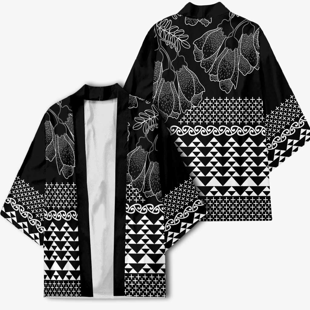 Black Taniko Kowhaiwhai Tukutuku Motif Kimono - Polynesian Pride