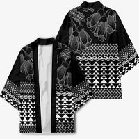Black Taniko Kowhaiwhai Tukutuku Motif Kimono - Polynesian Pride