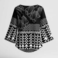 Black Taniko Kowhaiwhai Tukutuku Motif Kimono Sleeve Blouse LT9 - Polynesian Pride