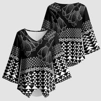 Black Taniko Kowhaiwhai Tukutuku Motif Kimono Sleeve Blouse LT9 - Polynesian Pride