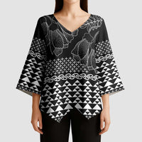 Black Taniko Kowhaiwhai Tukutuku Motif Kimono Sleeve Blouse LT9 - Polynesian Pride