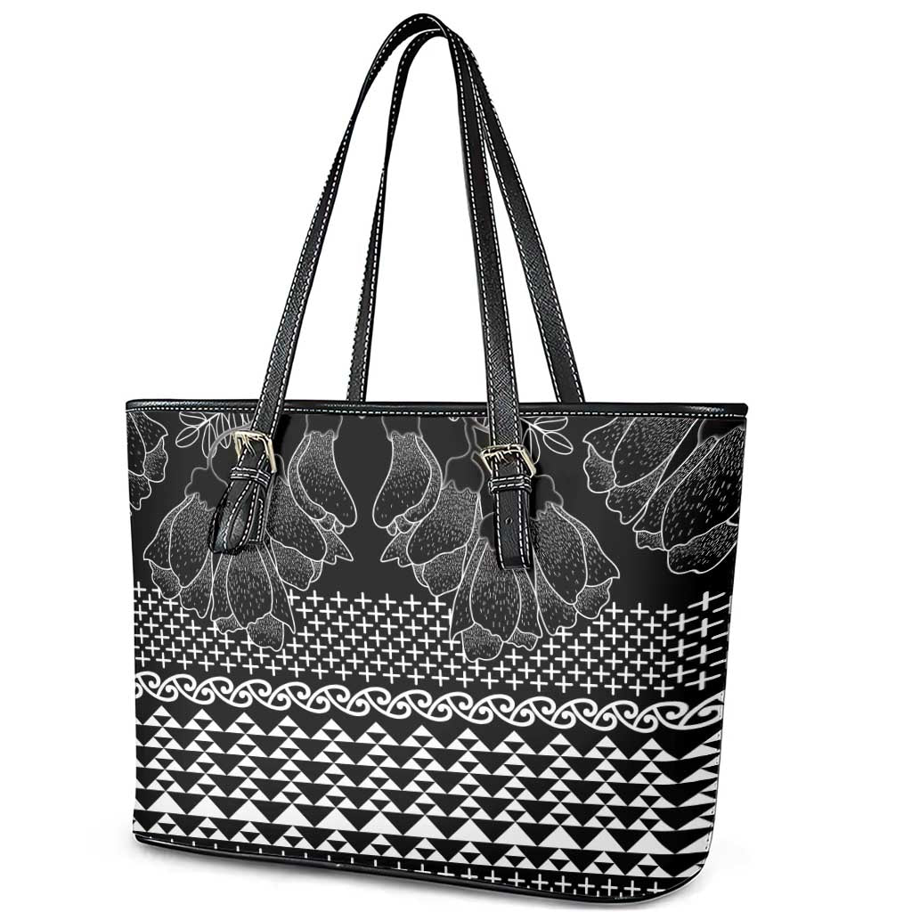 Black Taniko Kowhaiwhai Tukutuku Motif Leather Tote Bag
