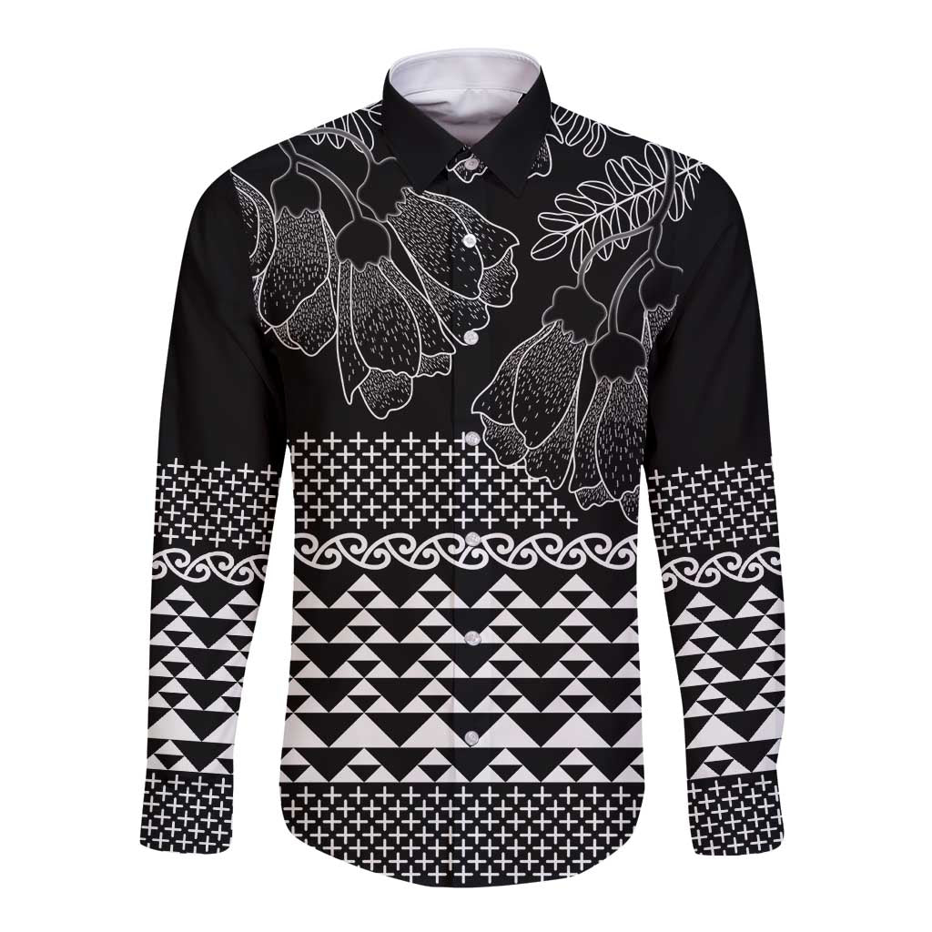 Black Taniko Kowhaiwhai Tukutuku Motif Long Sleeve Button Shirt LT9 Unisex Black - Polynesian Pride