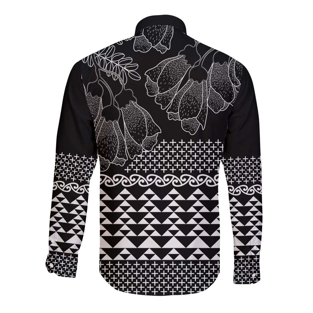Black Taniko Kowhaiwhai Tukutuku Motif Long Sleeve Button Shirt LT9 - Polynesian Pride