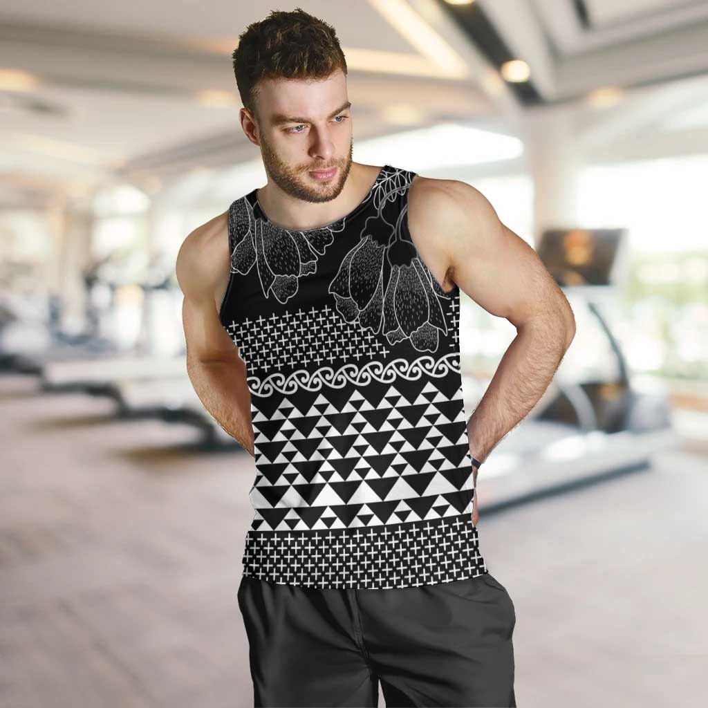 Black Taniko Kowhaiwhai Tukutuku Motif Men Tank Top LT9 Black - Polynesian Pride