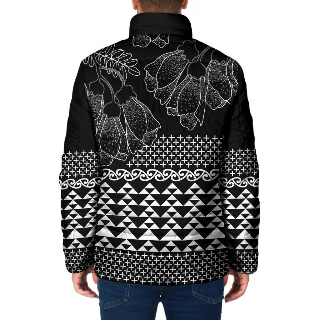 Black Taniko Kowhaiwhai Tukutuku Motif Padded Jacket LT9 - Polynesian Pride