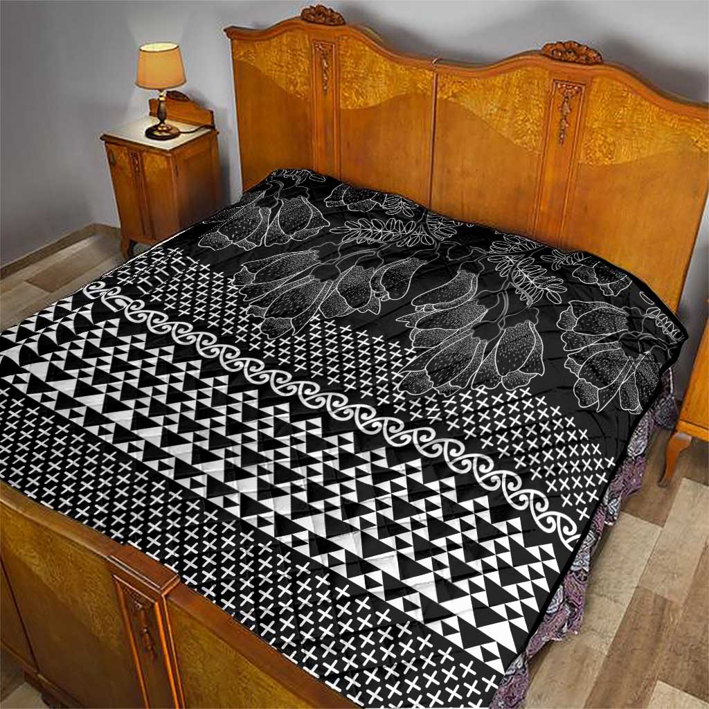 Black Taniko Kowhaiwhai Tukutuku Motif Quilt