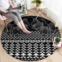 Black Taniko Kowhaiwhai Tukutuku Motif Round Carpet