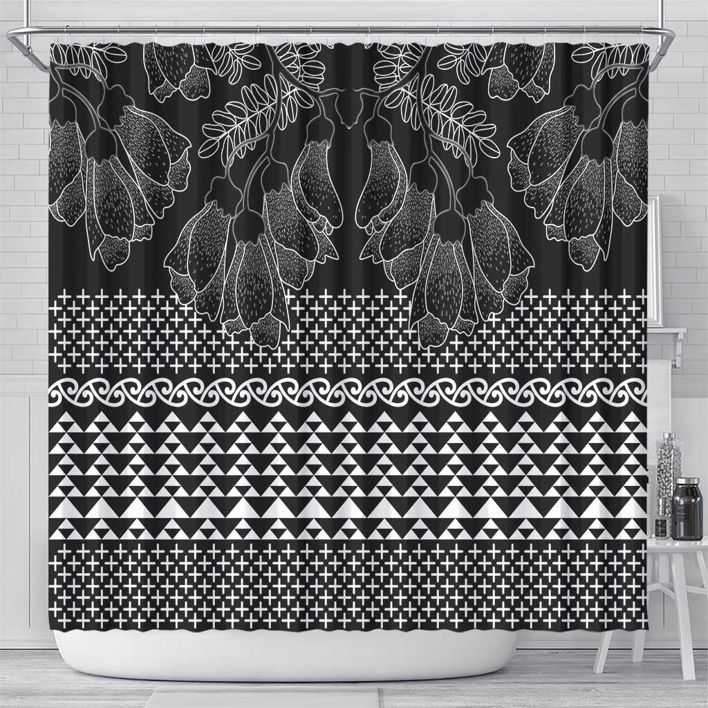 Black Taniko Kowhaiwhai Tukutuku Motif Shower Curtain