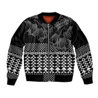 Black Taniko Kowhaiwhai Tukutuku Motif Sleeve Zip Bomber Jacket
