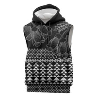 Black Taniko Kowhaiwhai Tukutuku Motif Sleeveless Hoodie LT9 Black - Polynesian Pride
