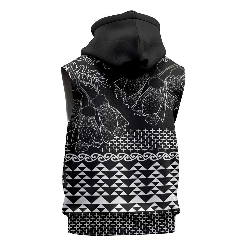 Black Taniko Kowhaiwhai Tukutuku Motif Sleeveless Hoodie LT9 - Polynesian Pride