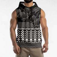 Black Taniko Kowhaiwhai Tukutuku Motif Sleeveless Hoodie LT9 - Polynesian Pride