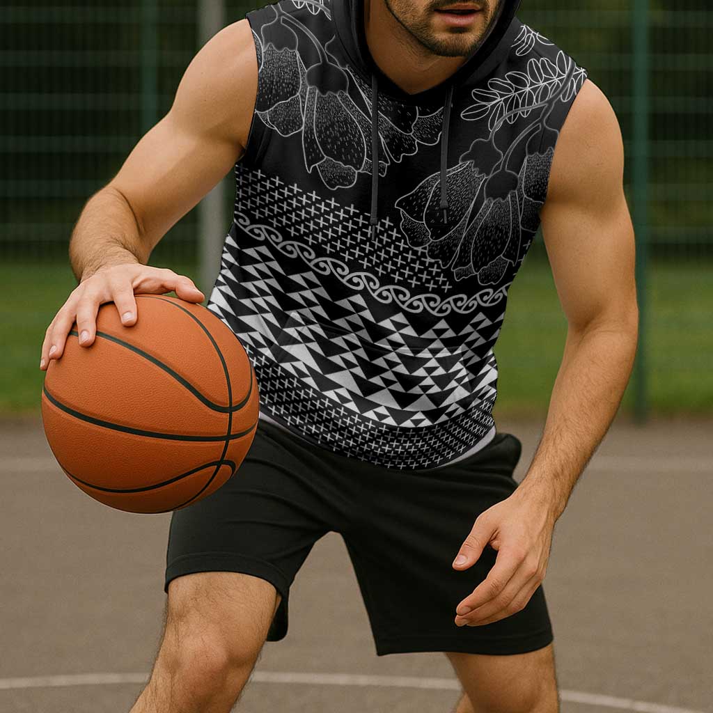 Black Taniko Kowhaiwhai Tukutuku Motif Sleeveless Hoodie LT9 - Polynesian Pride