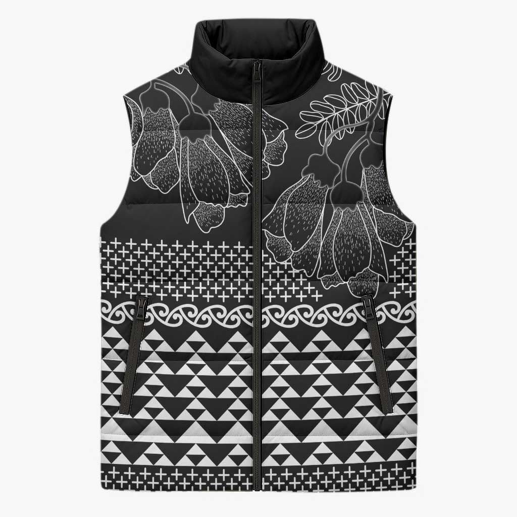 Black Taniko Kowhaiwhai Tukutuku Motif Sleeveless Puffer Jacket LT9 Unisex Black - Polynesian Pride