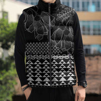 Black Taniko Kowhaiwhai Tukutuku Motif Sleeveless Puffer Jacket LT9 - Polynesian Pride