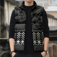 Black Taniko Kowhaiwhai Tukutuku Motif Sleeveless Puffer Jacket LT9 - Polynesian Pride