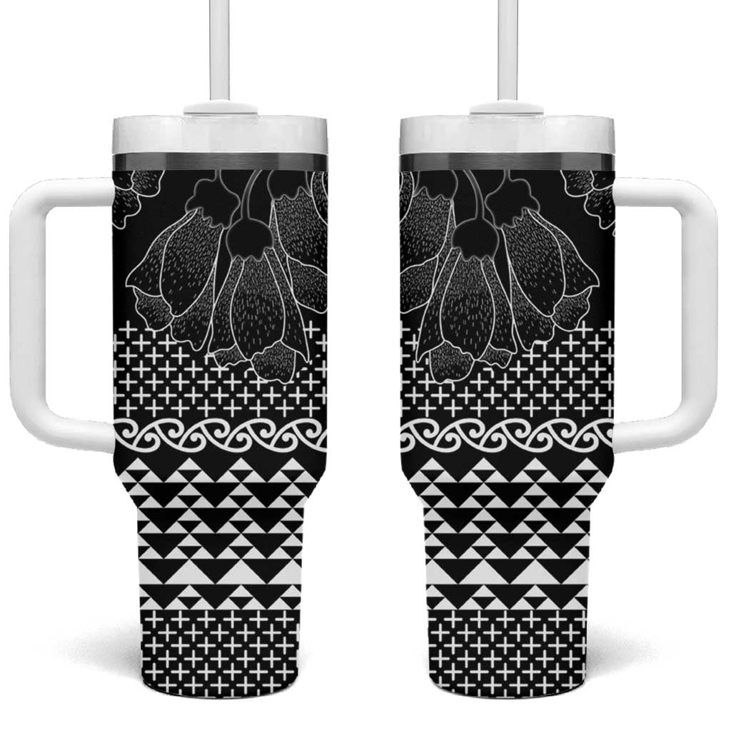 Black Taniko Kowhaiwhai Tukutuku Motif Tumbler With Handle LT9 One Size: 40 oz Black - Polynesian Pride