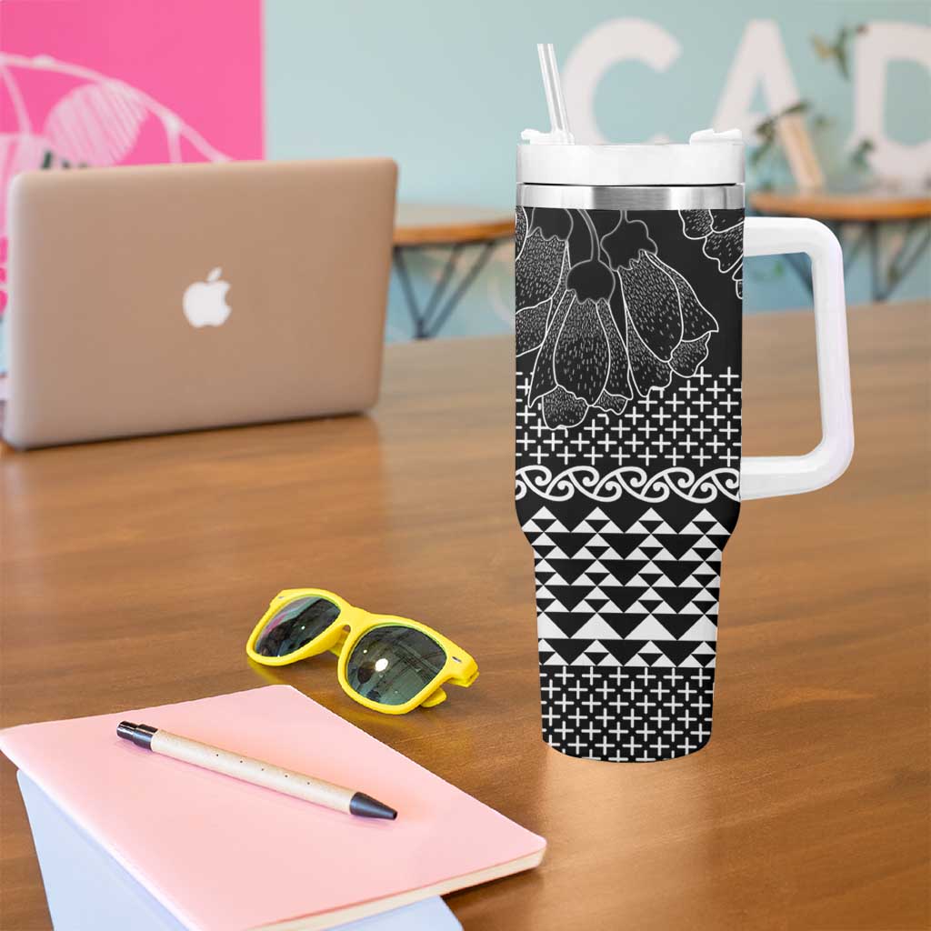Black Taniko Kowhaiwhai Tukutuku Motif Tumbler With Handle