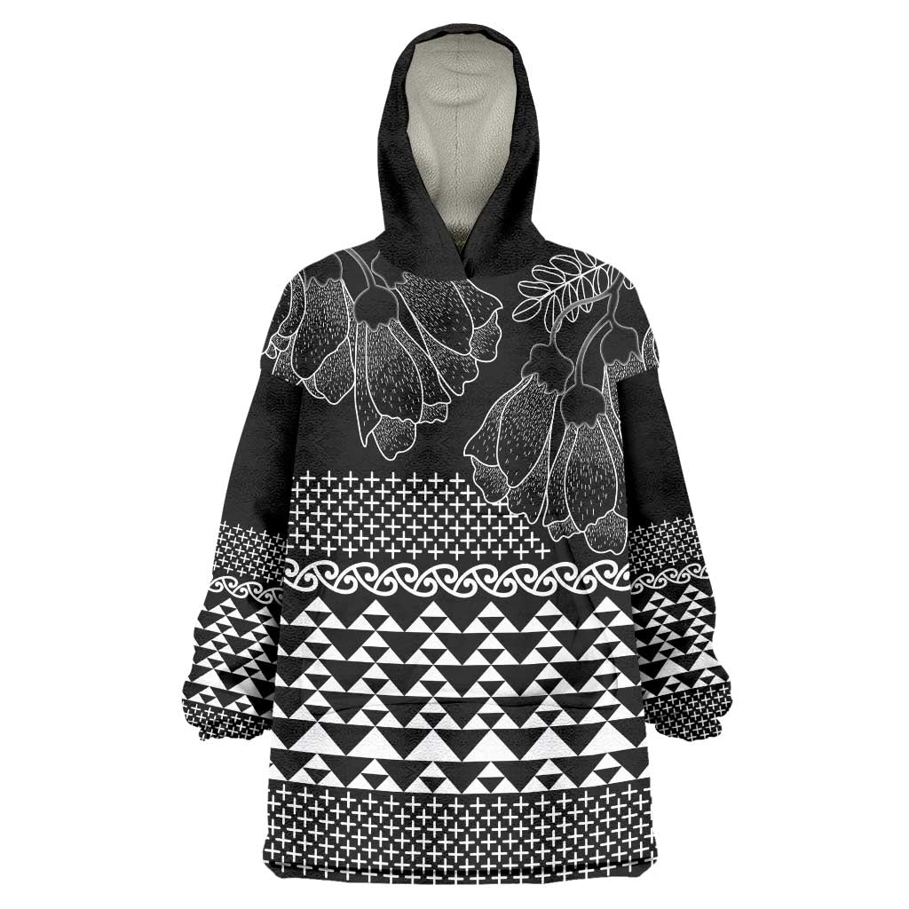 Black Taniko Kowhaiwhai Tukutuku Motif Wearable Blanket Hoodie LT9 One Size Black - Polynesian Pride