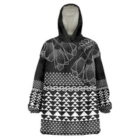 Black Taniko Kowhaiwhai Tukutuku Motif Wearable Blanket Hoodie LT9 One Size Black - Polynesian Pride