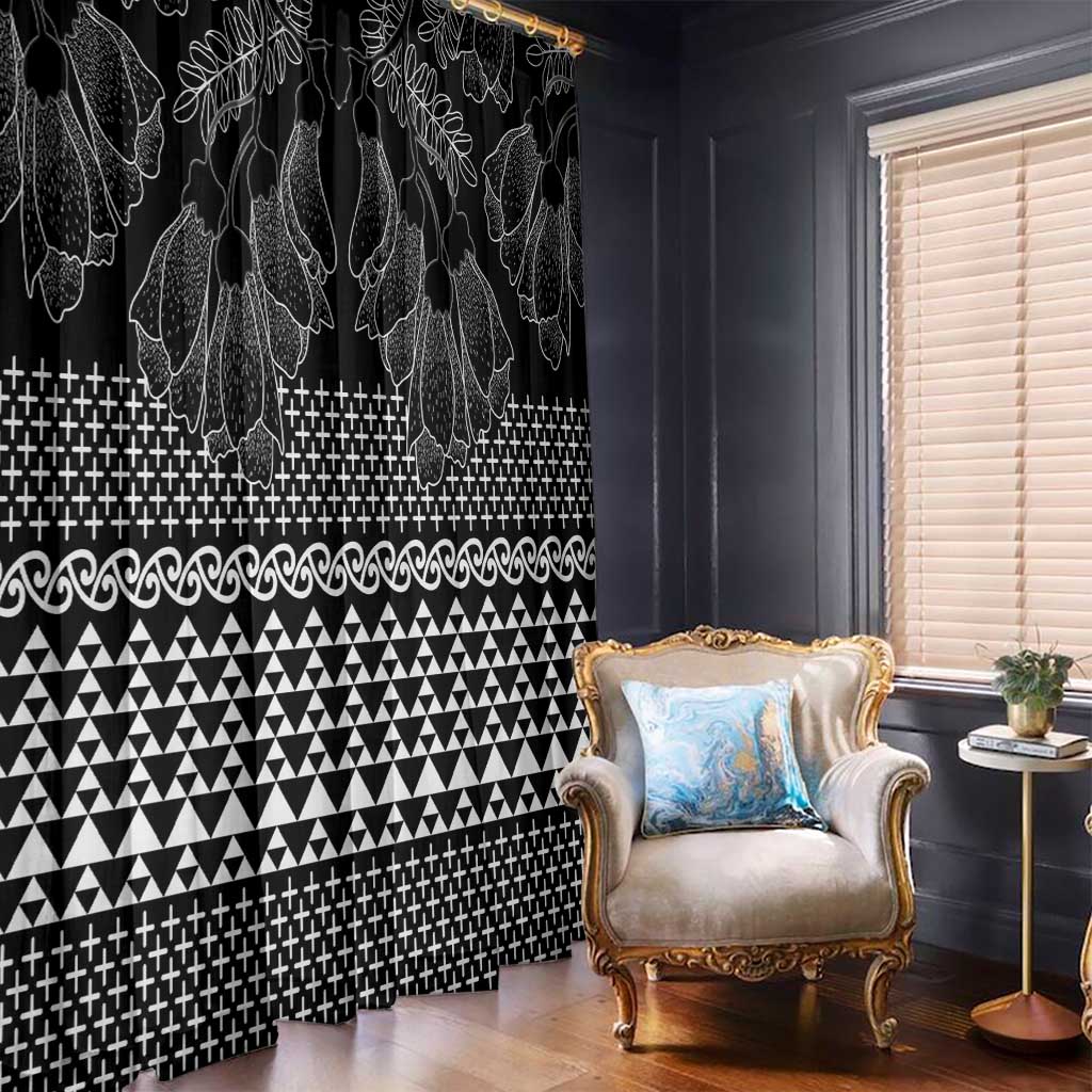 Black Taniko Kowhaiwhai Tukutuku Motif Window Curtain LT9 - Polynesian Pride