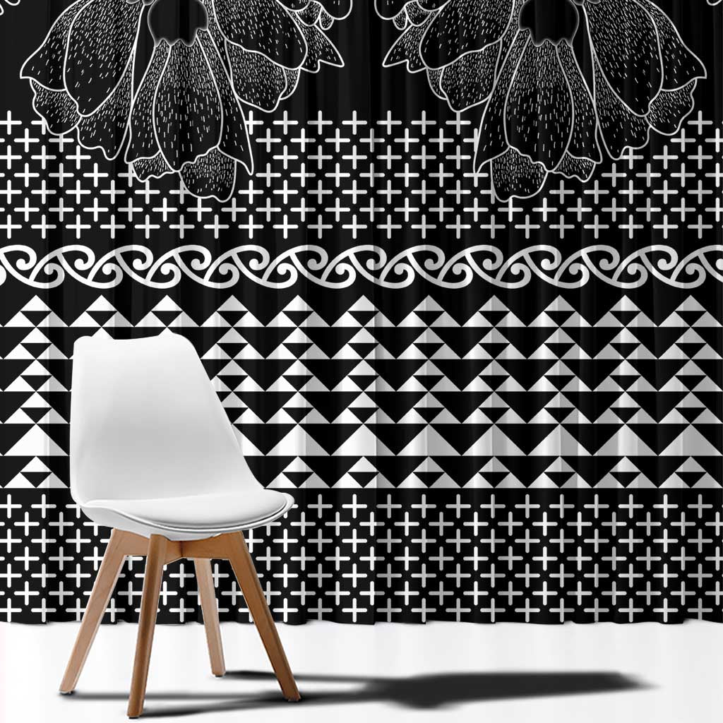 Black Taniko Kowhaiwhai Tukutuku Motif Window Curtain LT9 - Polynesian Pride