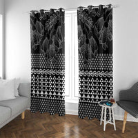 Black Taniko Kowhaiwhai Tukutuku Motif Window Curtain LT9 With Grommets Black - Polynesian Pride