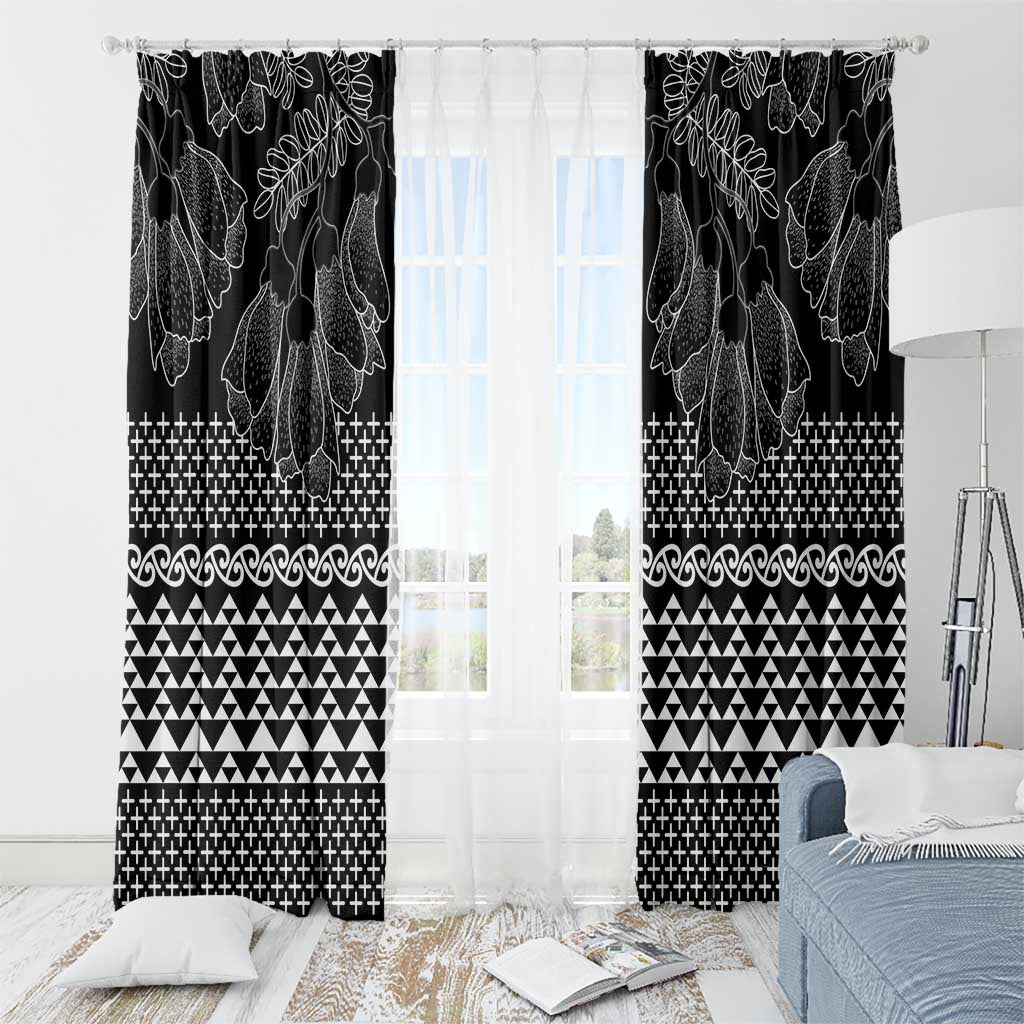 Black Taniko Kowhaiwhai Tukutuku Motif Window Curtain LT9 - Polynesian Pride