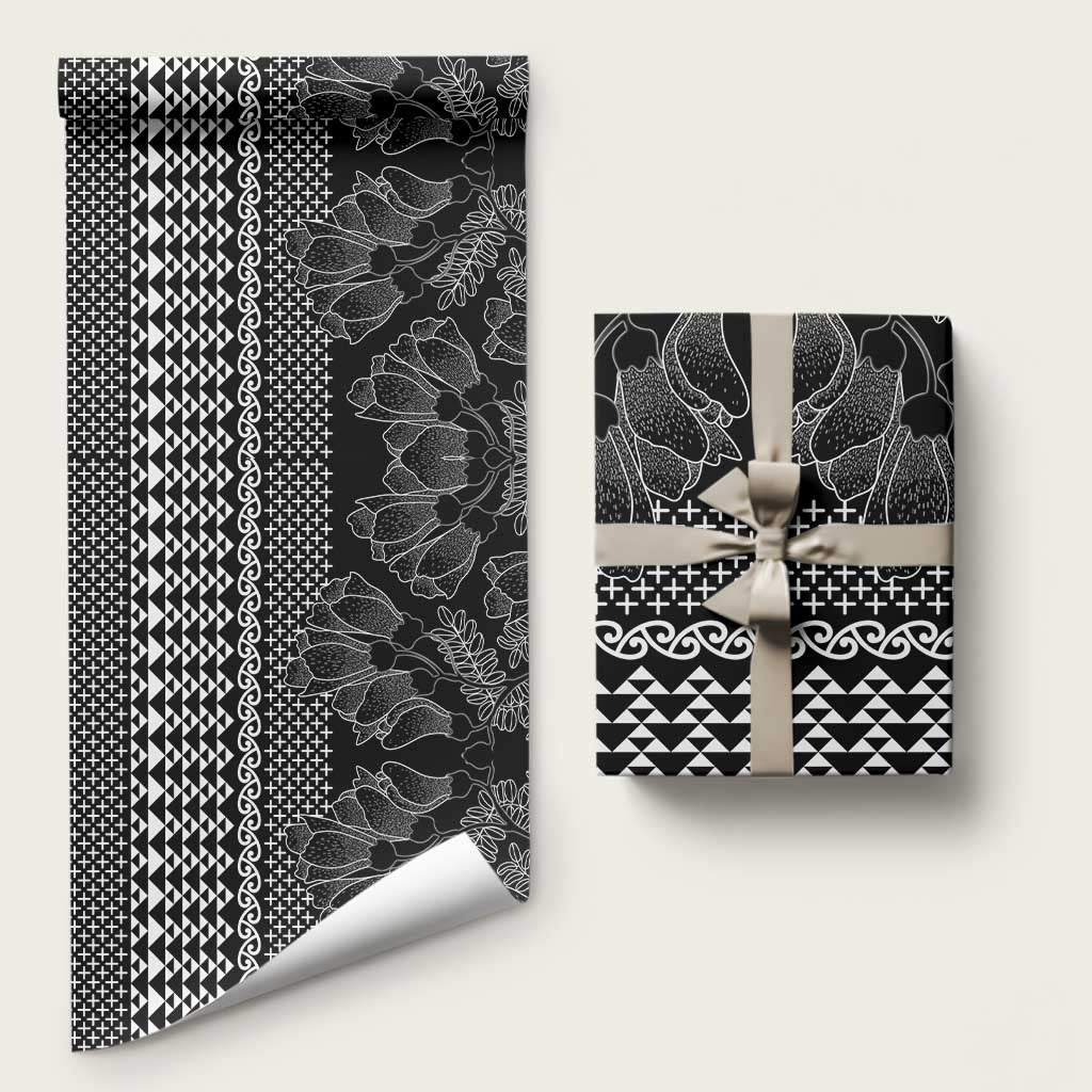 Black Taniko Kowhaiwhai Tukutuku Motif Wrapping Paper LT9 58" × 23" Black - Polynesian Pride