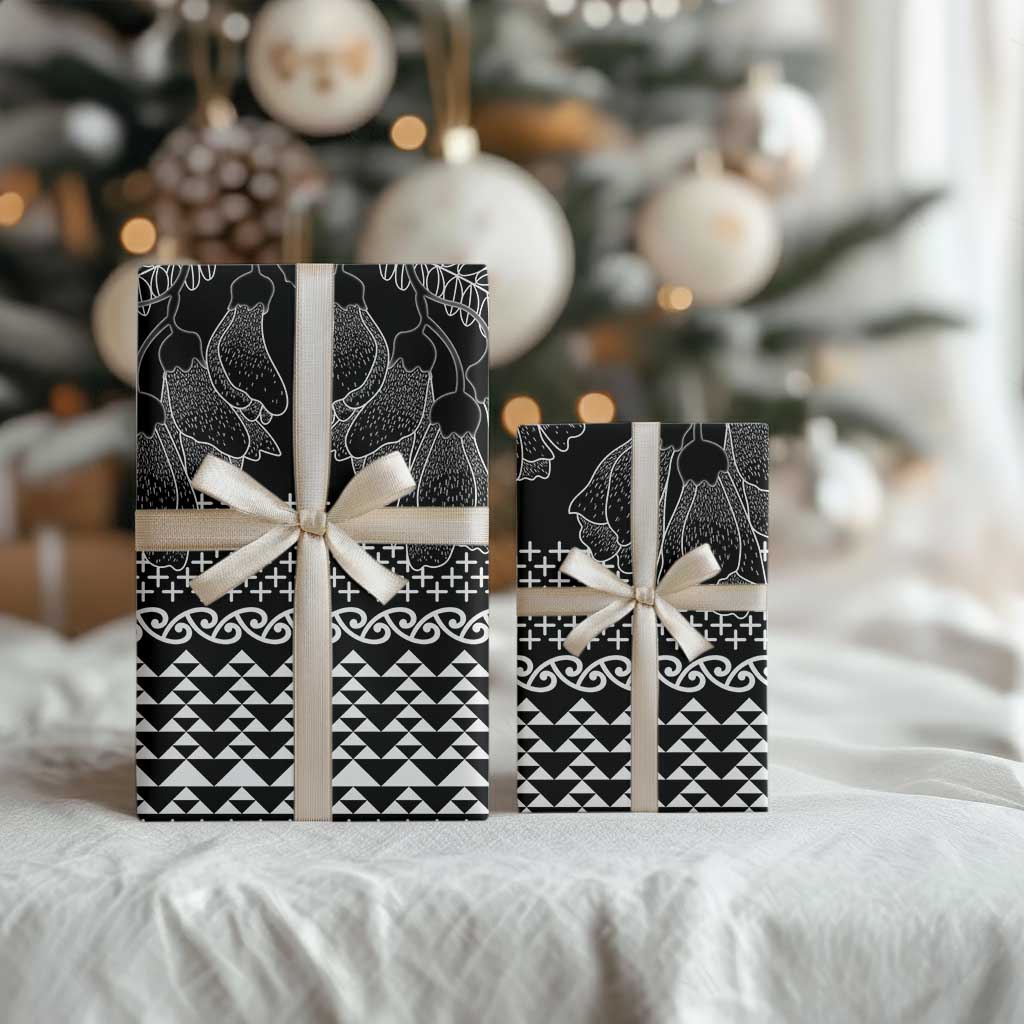 Black Taniko Kowhaiwhai Tukutuku Motif Wrapping Paper LT9 - Polynesian Pride