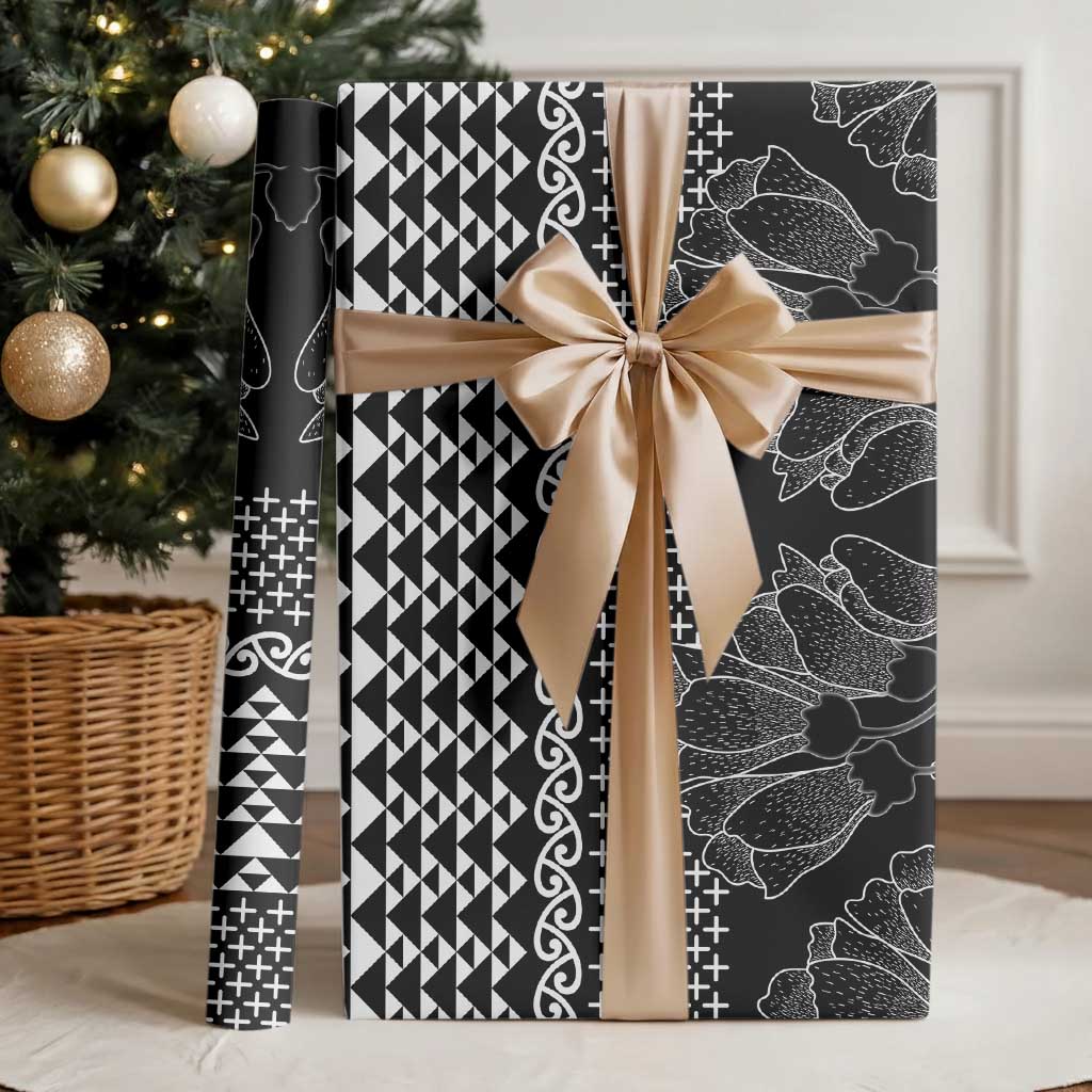 Black Taniko Kowhaiwhai Tukutuku Motif Wrapping Paper LT9 - Polynesian Pride