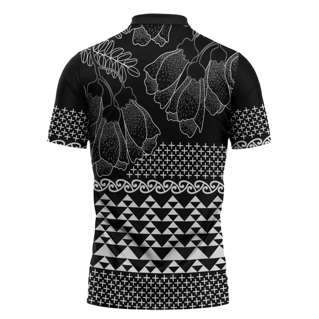 Black Taniko Kowhaiwhai Tukutuku Motif Zipper Polo Shirt LT9 - Polynesian Pride