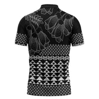 Black Taniko Kowhaiwhai Tukutuku Motif Zipper Polo Shirt LT9 - Polynesian Pride