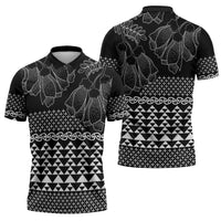 Black Taniko Kowhaiwhai Tukutuku Motif Zipper Polo Shirt LT9 - Polynesian Pride