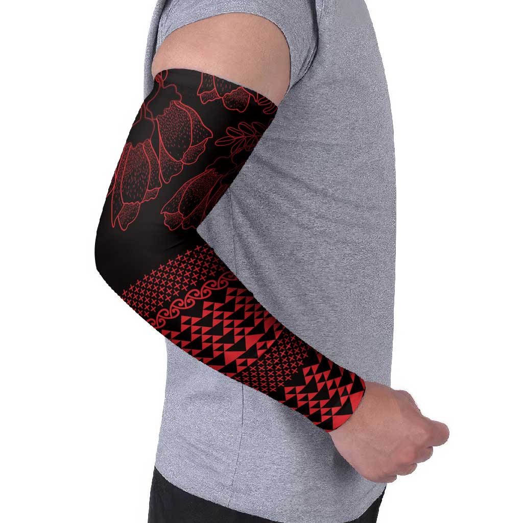 Red Taniko Kowhaiwhai Tukutuku Motif Arm Sleeves - Polynesian Pride