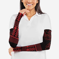 Red Taniko Kowhaiwhai Tukutuku Motif Arm Sleeves - Polynesian Pride