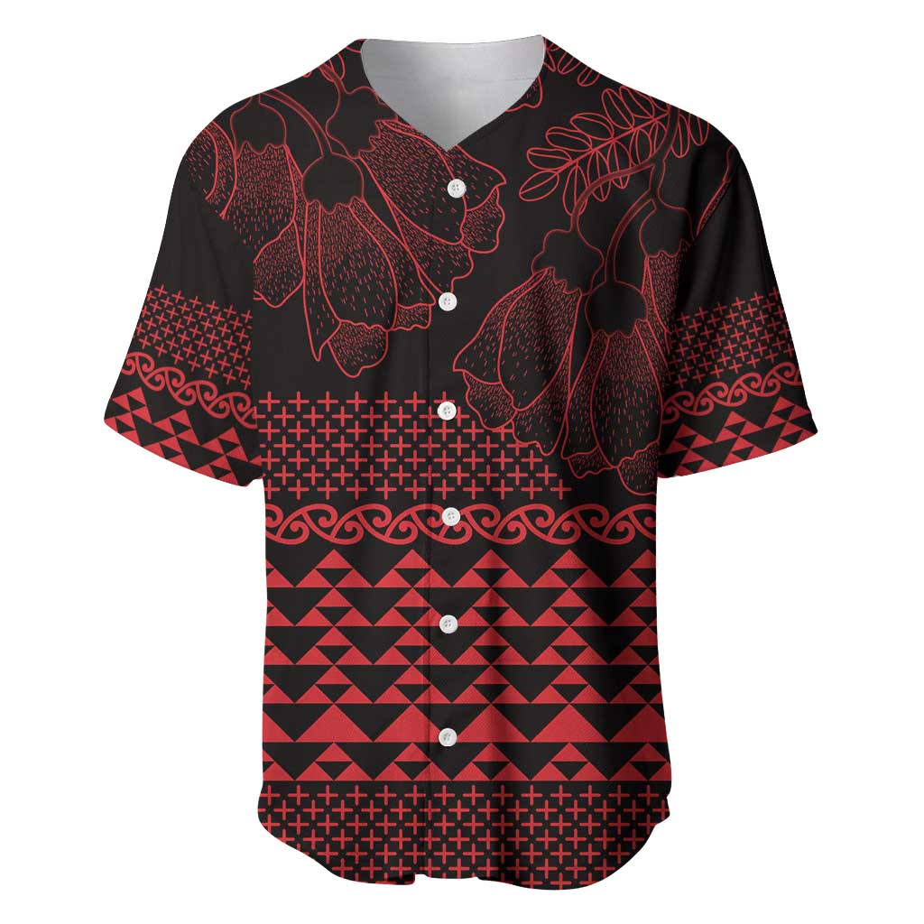 Red Taniko Kowhaiwhai Tukutuku Motif Baseball Jersey