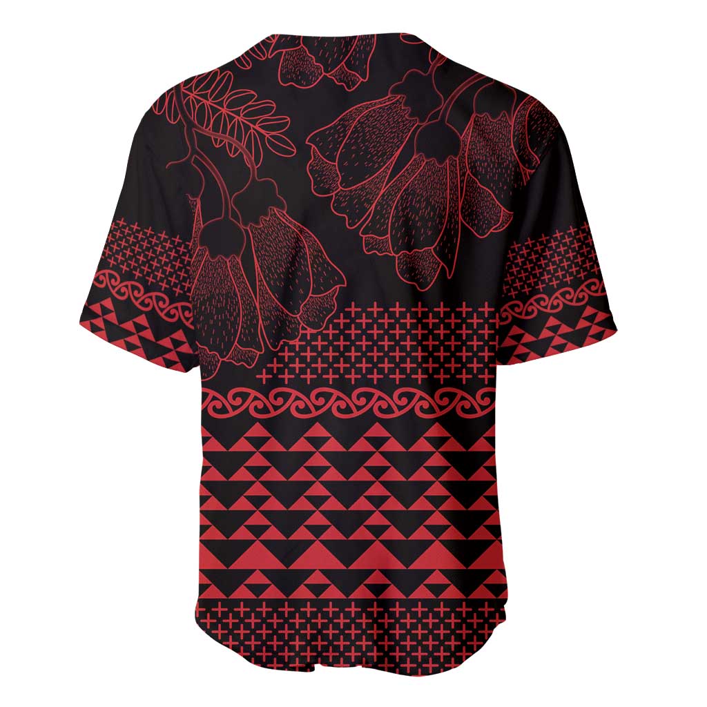Red Taniko Kowhaiwhai Tukutuku Motif Baseball Jersey