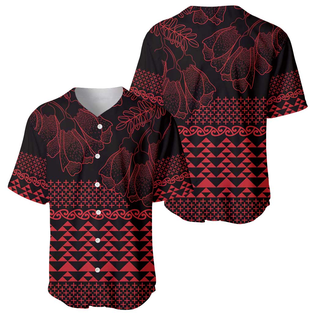 Red Taniko Kowhaiwhai Tukutuku Motif Baseball Jersey