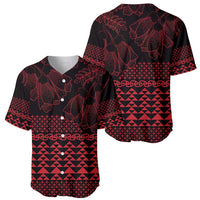 Red Taniko Kowhaiwhai Tukutuku Motif Baseball Jersey