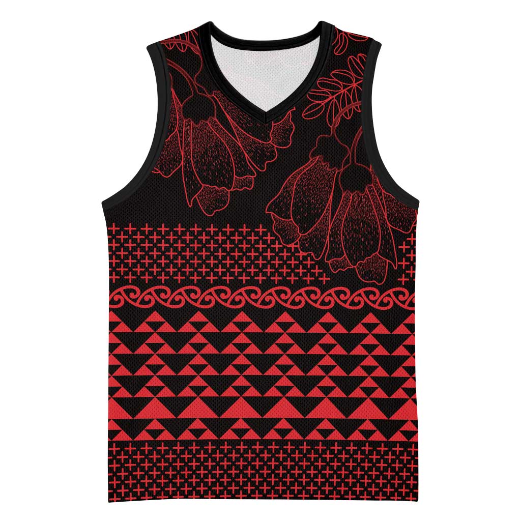 Red Taniko Kowhaiwhai Tukutuku Motif Basketball Jersey LT9 Unisex Red - Polynesian Pride