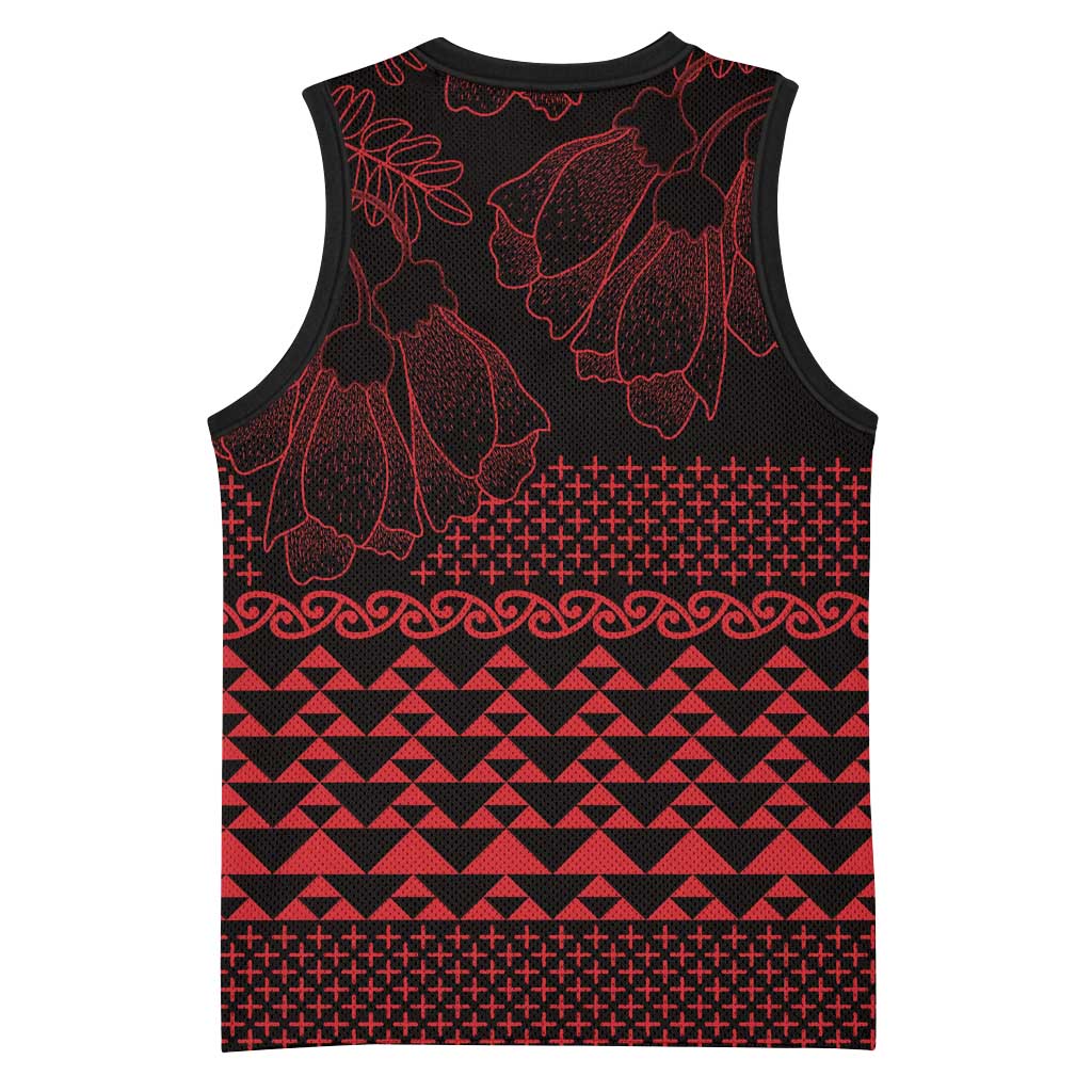 Red Taniko Kowhaiwhai Tukutuku Motif Basketball Jersey LT9 - Polynesian Pride