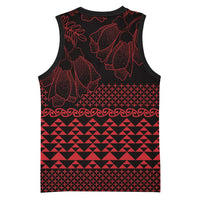 Red Taniko Kowhaiwhai Tukutuku Motif Basketball Jersey LT9 - Polynesian Pride