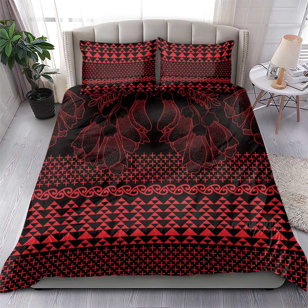 Red Taniko Kowhaiwhai Tukutuku Motif Bedding Set