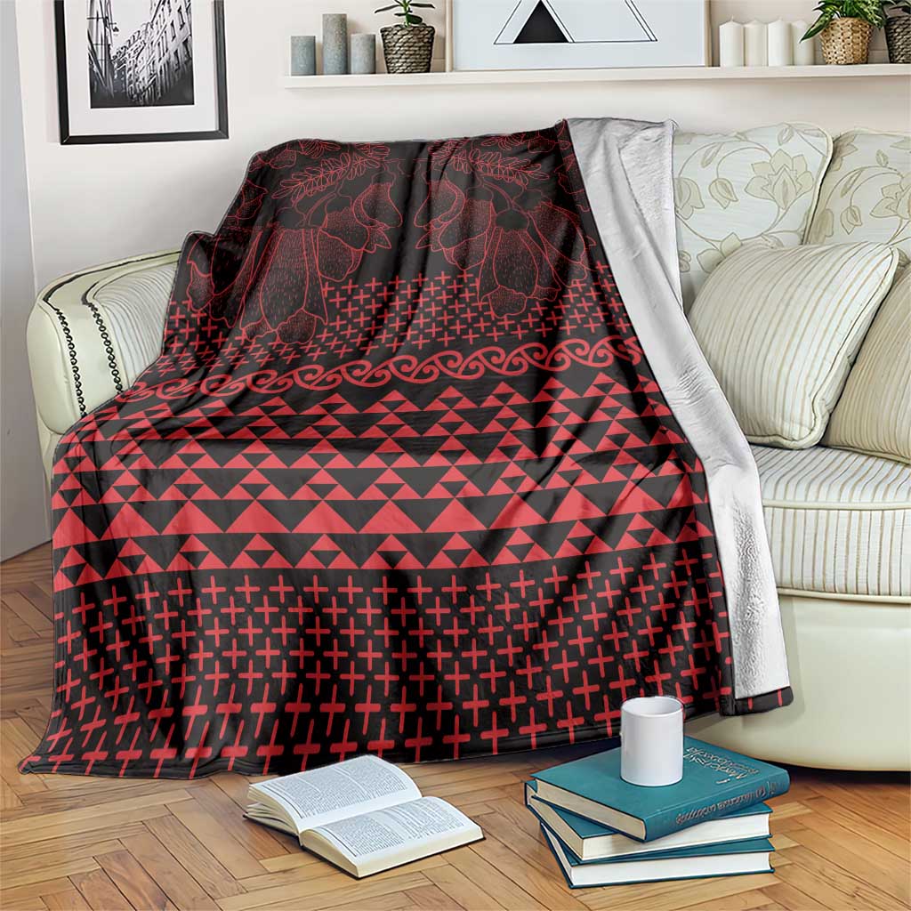 Red Taniko Kowhaiwhai Tukutuku Motif Blanket LT9 Red - Polynesian Pride