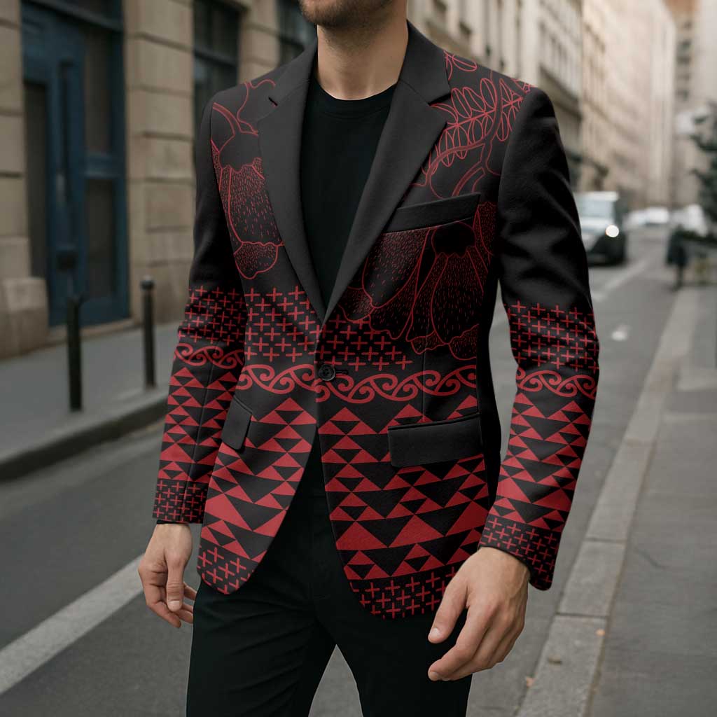 Red Taniko Kowhaiwhai Tukutuku Motif Blazer LT9 - Polynesian Pride
