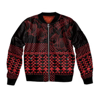 Red Taniko Kowhaiwhai Tukutuku Motif Bomber Jacket