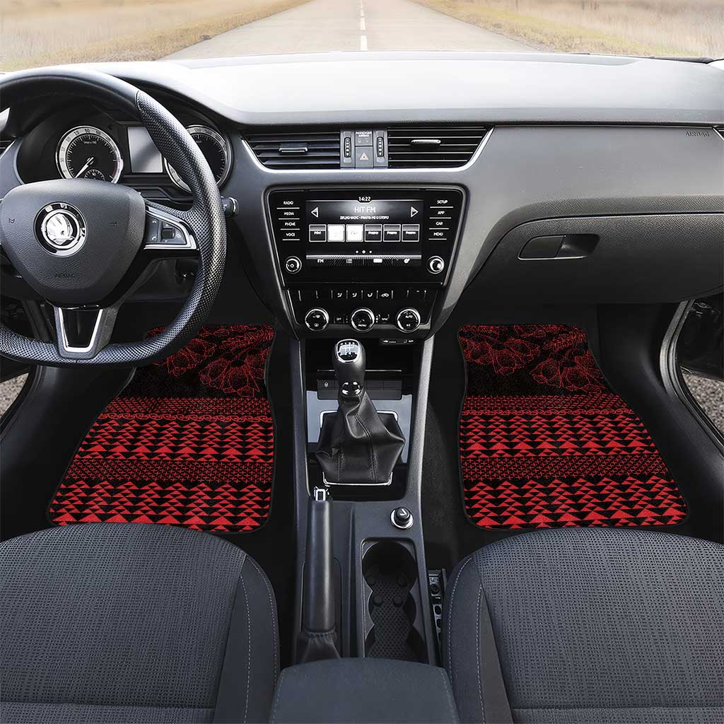 Red Taniko Kowhaiwhai Tukutuku Motif Car Mats LT9 Set 2pcs - Front Red - Polynesian Pride