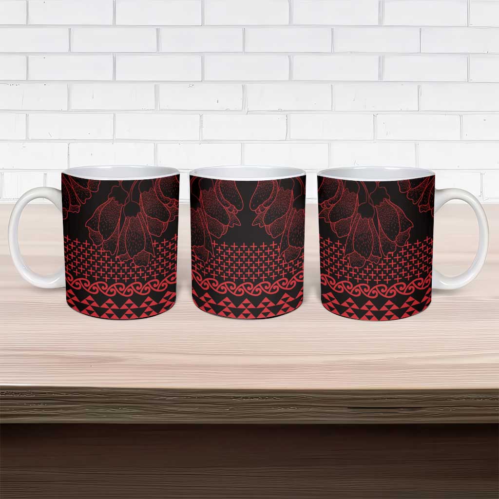 Red Taniko Kowhaiwhai Tukutuku Motif Ceramic Mug LT9 - Polynesian Pride